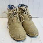 Toms  Tan Beige Natural Wedge Shoes Lace Up Sz 8.5 Photo 2