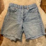 Denim Forum Shorts Size 27 The Yoko Mid Thigh Short Raw Hem Light Wash Womens Blue Photo 0