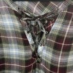 Motherhood  Maternity Plaid Tunic Roll Tap Sleeves V cross string tie  Size Large Photo 4