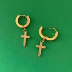 Cross Dangle Drop Earrings for Men Women,Punk Hip Hop Earrings Gold Photo 2