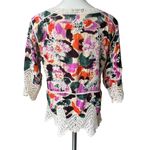 Democracy  3/4 Sleeve V-Notch Neck Scallop Edge Boho Top, Sz Petite M Photo 3