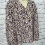 Leslie Fay  Haberdashery Long Sleeve Blouse Womens Size 18 Blue White Floral Dot Photo 2