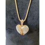 Women's Gold Heart Pendant Necklace With Rhinestones And Lobster Clasp Chain Photo 2