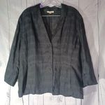 Eileen Fisher  3/4 Sleeve Black Striped Plaid 100% Linen Button-Up Blazer Photo 2