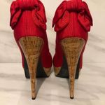 Bebe Stiletto High Heels Kahilia Ruby Red Size 8 Platform Cork Bow Formal Photo 12