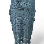 New One Size S M L XL Swim Cover Up Aqua Open Knit Fringe Tunic Sweater Top NWT Blue Photo 1