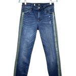 Kut From The Kloth Size 2 Connie Hi Rise Ankle Skinny Jeans Raw Hem Green Stripe Photo 0