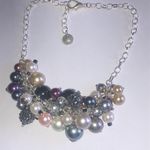 Elegant Multicolor Faux Pearl Cluster Boho Statement Necklace Silver Photo 6