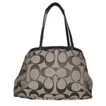 Coach Khaki and Mahogany Stripe Signature Kisslock Carryall Bag F19190 Photo 5