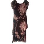 Connected Y2k Pink Brown Fairy Beaded‎ Floral Tiered Chiffon Midi Dress Size M Photo 6
