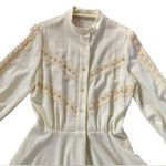 Vintage 70s Yellow Hippie Boho Western Floral Lace Long Sleeve Flowy Midi Dress Size L Photo 2