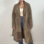 Mango MNG  Genuine Leather Suede Trench Coat Belted Taupe Double Breasted Photo 2