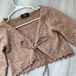 Cider Embroidered Cardigan Sweater Brown medium floral open tie front coquette Photo 4