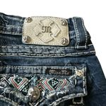 Miss Me  Y2K Signature Dark Wash VTG Tribal Blue Jean Shorts with Embroidery Photo 9