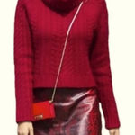 Alice + Olivia  Red Turtleneck Cropped Cable Knit Sweater women’s‎ size Large Photo 0
