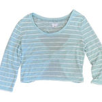 Cooperative  Open Back Scalloped Aqua Light Blue striped bow white top Si… Photo 0