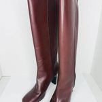 CO Leather Knee High Boot in Tresor Burgundy Calfskin Size 41 Italy Block Heel Red Photo 7