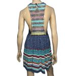 Free People  M Blue Teal Crochet Knit Rare Hearts Racer Neck Striped Tank Dress Photo 4