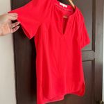 Trina Turk | Hot Coral Split Neck Drop Hem Short Sleeve Top Neon | Size Small Photo 7