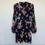 LULUS In The Flowers Navy Blue Floral Print Long Sleeve Skater Dress Size S Black Photo 1