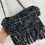 ZARA TRF Lurex Glitter Tweed Woven Fringe Chain Crossbody Purse Bag Navy Y2K Photo 6