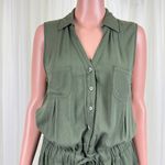 One Clothing Button Front Cargo Drawstring Utility Romper Sz LG Heather Green Photo 4