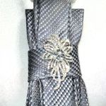 “Dainty Dapper” elegant dark gray textured necktie necklace with silver brooch White Photo 3