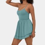 Halara Breezeful Crisscross Lace Up Ruffle Hem Flowy Mini Quick Dry Dress Blue S Photo 2
