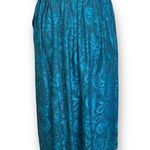 Vintage 90s Pleated Maxi Skirt Turquoise Blue Black Paisley Print Textured 6 Photo 5