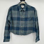 American Eagle Cropped Plaid Flannel Button Up Long Sleeve Blue Women's Small‎ Photo 0