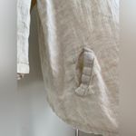 Flax  Beige Linen Button Back Pockets Crossover Tunic, Size Large Photo 2