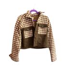 Stoosh Women's Houndstooth Cropped Jacket Brown Size L Casual Photo 1