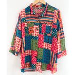 John Mark Women's Colorful Patchwork Button Blouse Large Boho Eclectic Indie Pink Photo 0