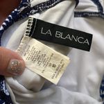 La Blanca  navy print ruched one piece swim suit dress, size 16 Photo 4