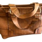 Michael Kors Leather Satchel Tote Bag Woven Details Buckle Accents Brown Photo 10