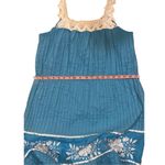 Turquoise & White Embroidered Pintuck Vintage 70s Mexican Floral Sundress Tunic Blue Size undefined Photo 6