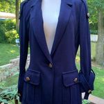Yoana Baraschi  Knit Blazer Coat Blue Anchor Stamp Buttons Silk Lined Size M Photo 0