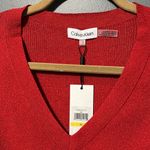 Calvin Klein  medium red dressy pullover v-neck sweater ruched bottom sparkly NWT Photo 2