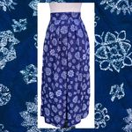 Norton Mcnaughton Vintage 80s Navy Blue White Medallion Rayon Midi Skirt M L Photo 2