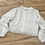 ZARA  | White Lace Eyelet Button Up Balloon Sleeve Blouse | Size Large Photo 6