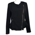 White House | Black Market Moto Jacket Women’s Black Asymmetric Zip Peplum Size 8 Photo 2