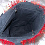 Lips Kissy Face Mouth Y2K Mini Tote/Purse 90s Fringe Rhinestone & Feather Detail Red Photo 4