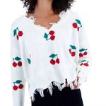 just polly  Frayed V-neck Cherry Sweater Photo 2