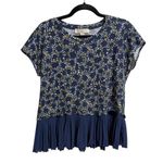 Michael Kors Navy Floral Print Knit Top With Pleated Skirt Woman's Size L Photo 0