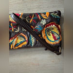 Arden B Y2K Embroidered Beaded Leather Wristlet Clutch Floral Brown Cocktail Bag Photo 5