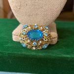 Elegant Vintage Blue and Gold Brooch Photo 0