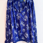 Ralph Lauren Polo Womens Blue Floral Smocked V Neck Long Sleeve Blouse XXL Photo 0