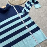 Lands' End Lands’ End 100% Cashmere Turtleneck Sweater in Deep Sea Navy/Aqua Stripe XLT Photo 10