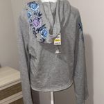 American Rag cie Gray Hoodie with Blue and Purple Embroidered Design. Med. Photo 2
