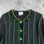 Quacker Factory Cardigan St Patricks Day Novelty Shamrock Beaded Black Green 1X Photo 3